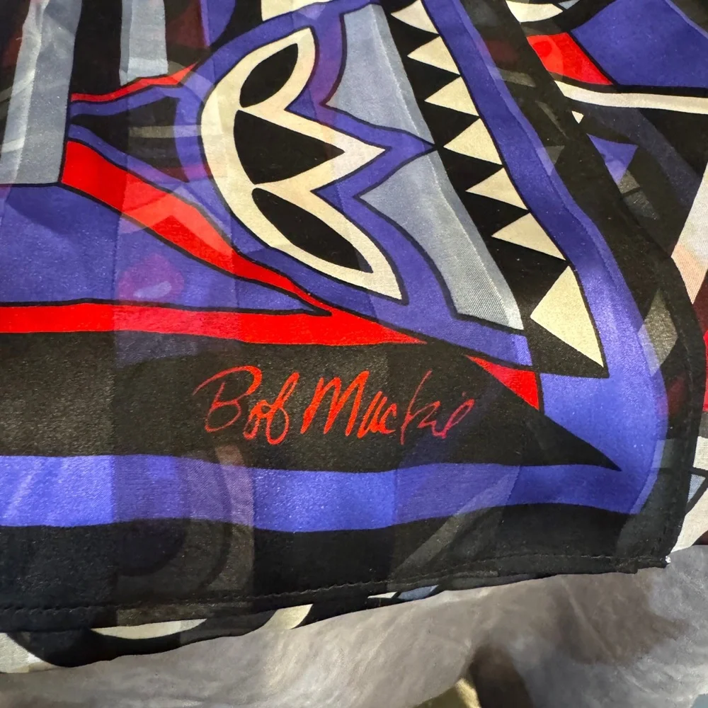 Women's Bob Mackie‎ Wearbale Art 100% Silk Scarf OS Black Purple